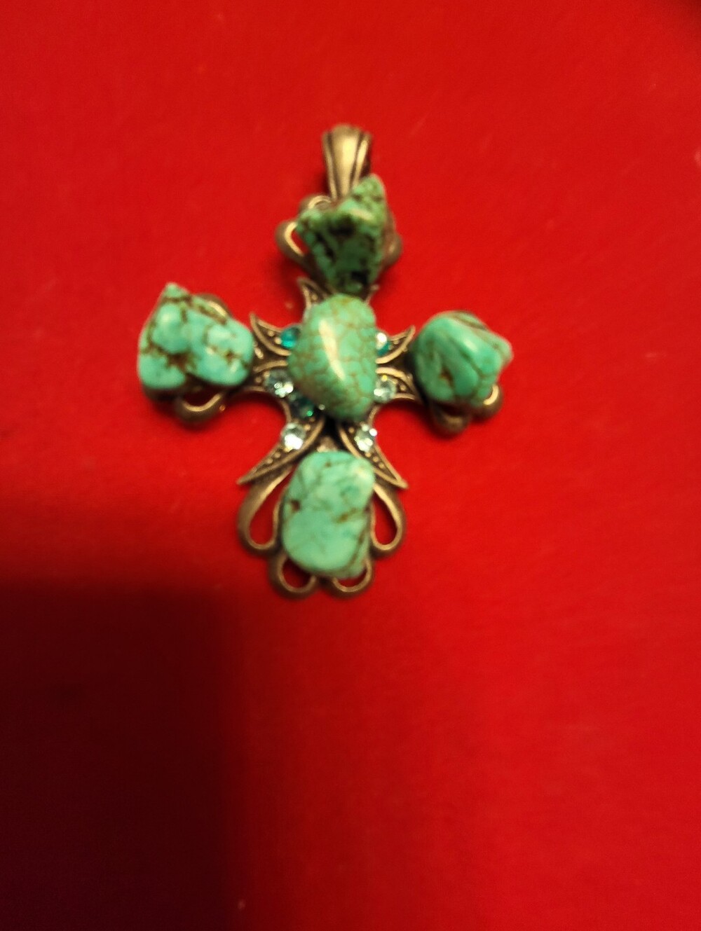 Turquoise Clip On Stone Cross Pendant Necklace - Green Turquoise